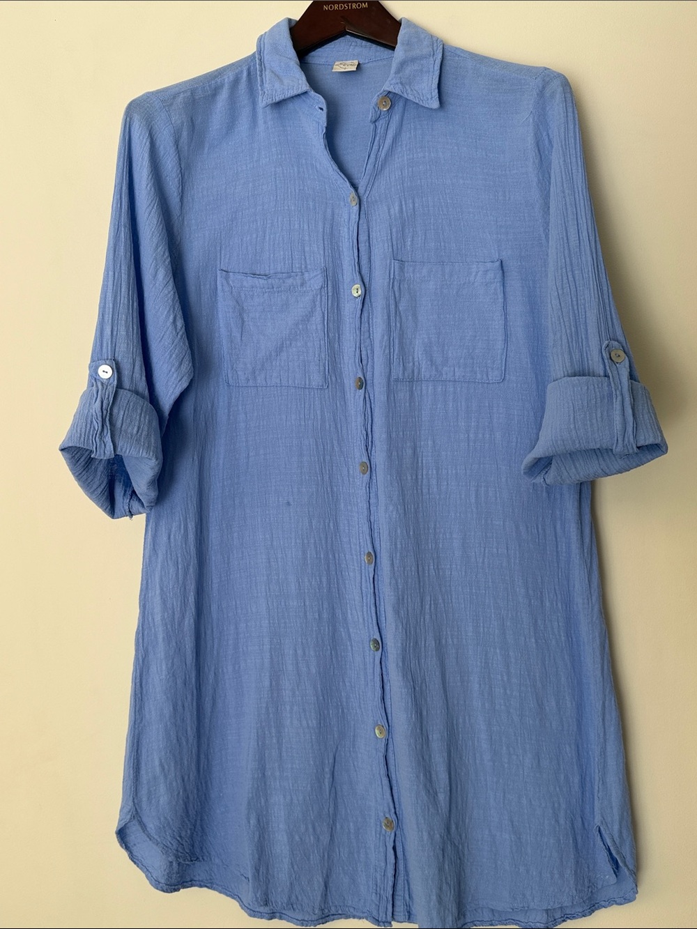 Blanco by nature Light Blue Button-Front Gauze Shirt Dress size S